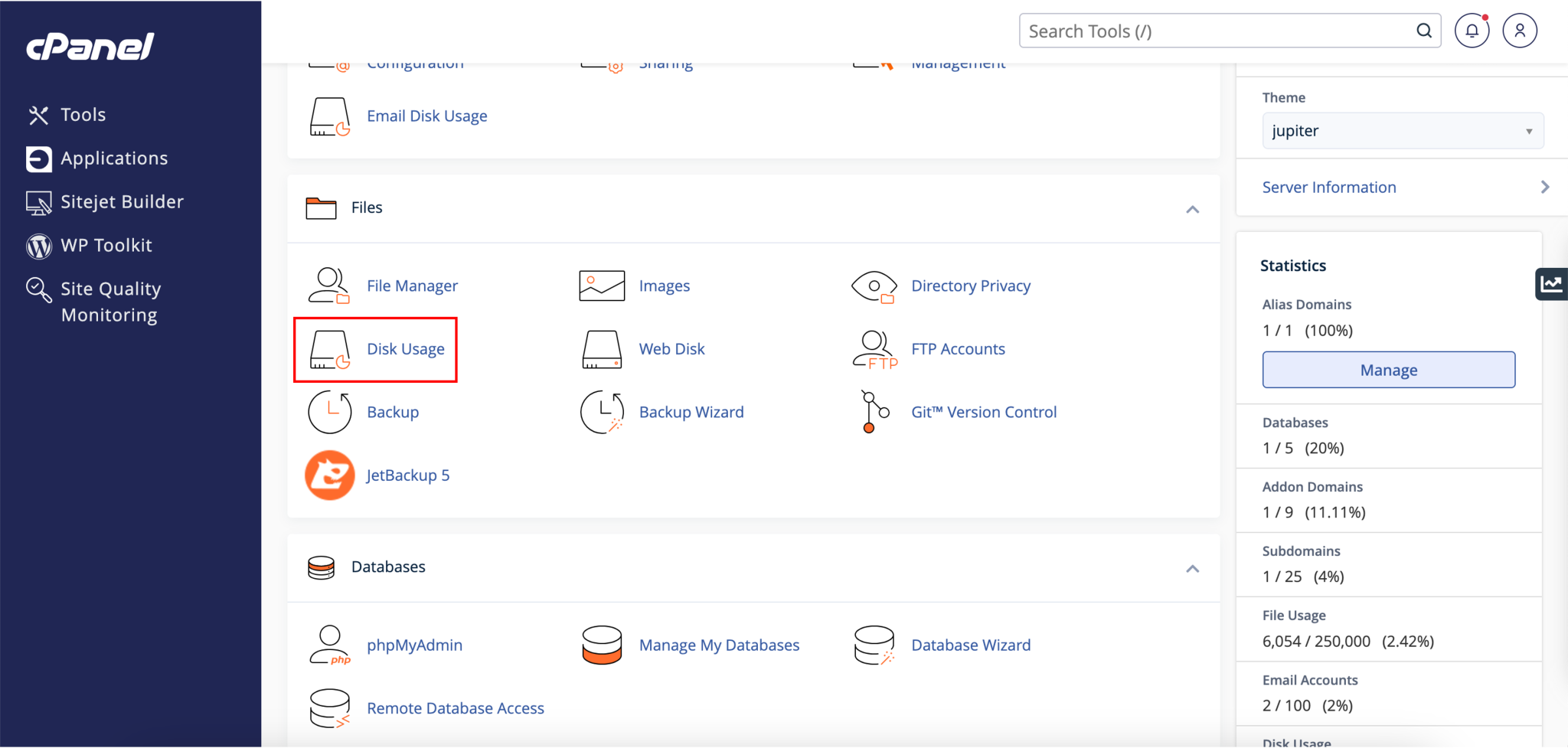 How to use the Disk Usage tool in cPanel
