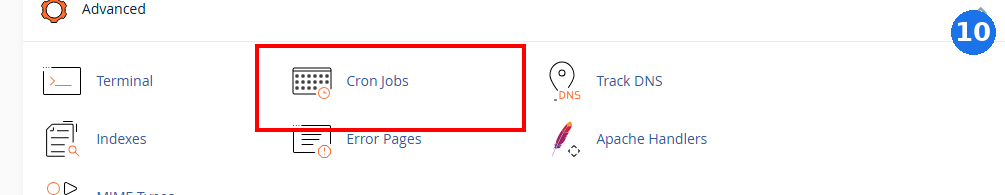 cPanel Advanced category with a red box highlighting Cron Jobs