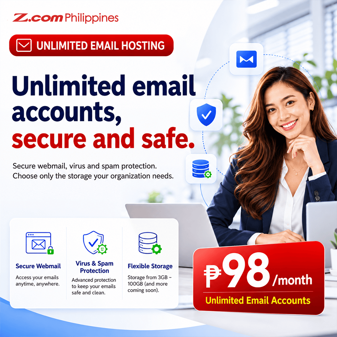 Z.com Unlimited Email Hosting — built-in spam and virus protection for your Philippine business email