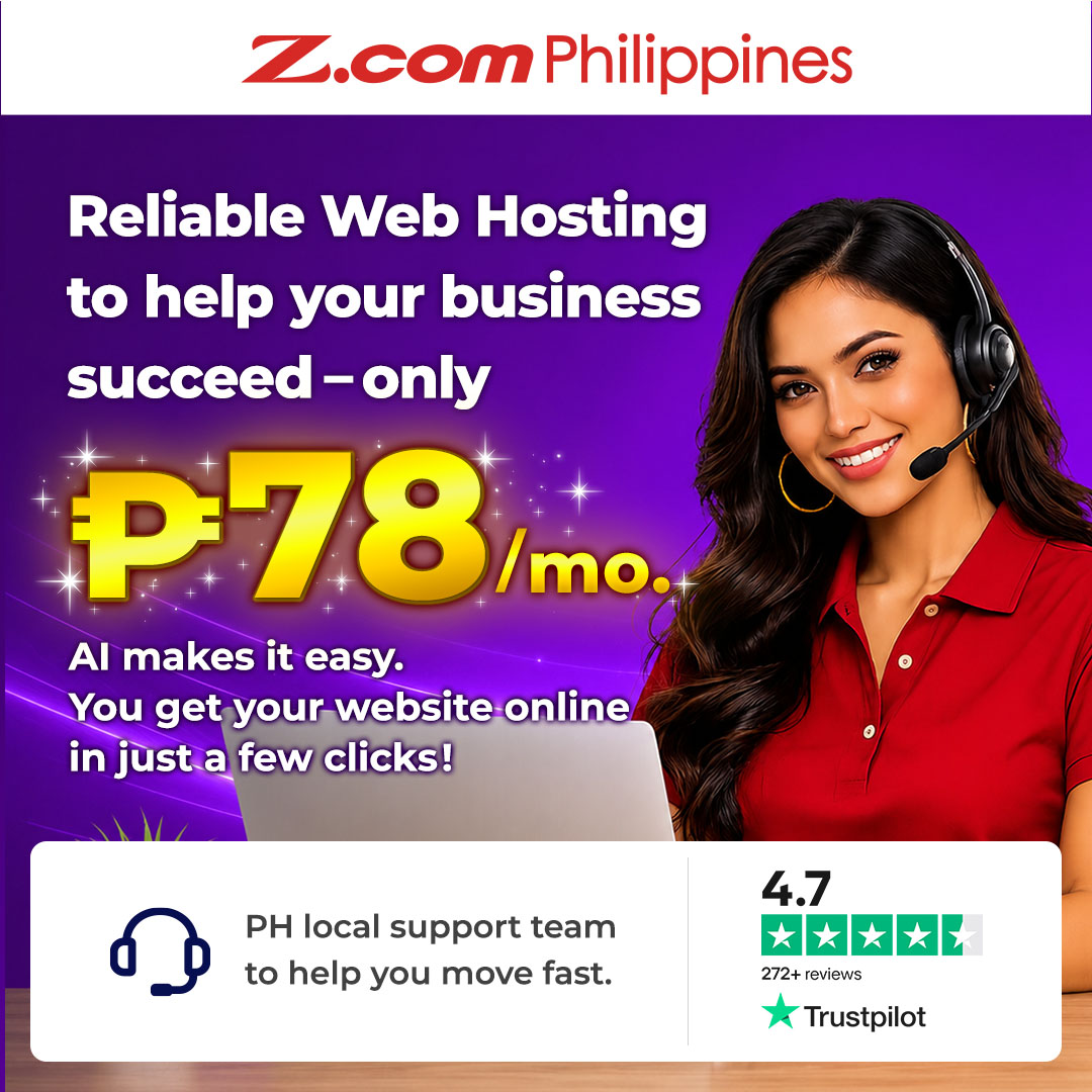 Z.com Web Hosting banner highlighting free SSL and Philippines-based support