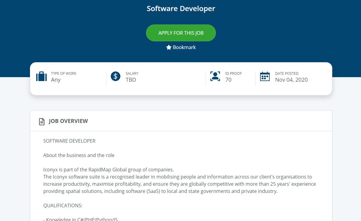Software Developer job post