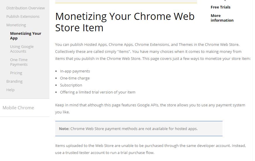 Monetizing Your Chrome Web Store Item